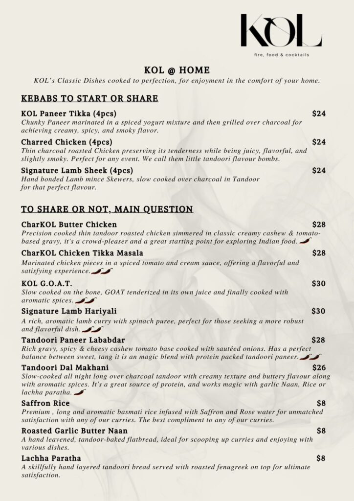 Takeaway Menu from Kol